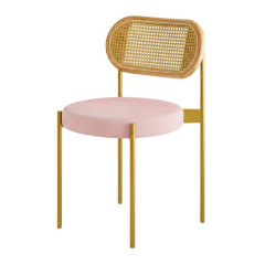 Chairs «Rondi» gold, backrest rattan, soft pink